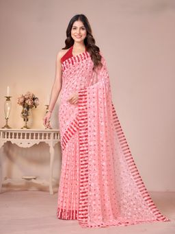 Garden VARELI - Pink Printed Viscose Saree With Unstitched Blouse