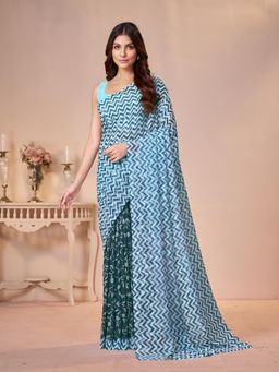 Garden VARELI - Teal Floral Viscose Saree Without Blouse