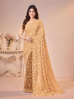 Garden VARELI - Brown Floral Viscose Saree With Unstitched Blouse