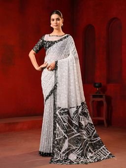 Garden VARELI - Black Stripes Viscose Saree With Unstitched Blouse
