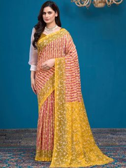 Garden VARELI - Yellow Floral Brasso Saree Without Blouse
