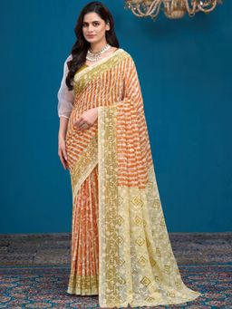 Garden VARELI - Brown Floral Brasso Saree Without Blouse