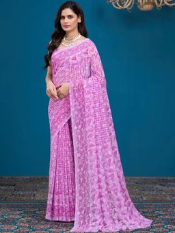 Garden VARELI - Pink Printed Brasso Saree With Unstitched Blouse
