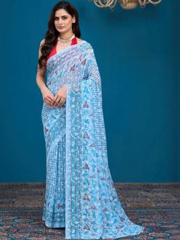 Garden VARELI - Blue Printed Brasso Saree Without Blouse