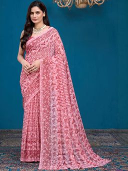Garden VARELI - Peach Printed Brasso Saree Without Blouse