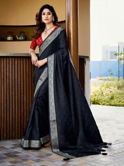 MEENA BAZAAR - Women Black Art Silk Woven Saree Without Blouse