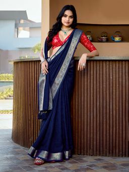 MEENA BAZAAR - Women Blue Art Silk Woven Saree Without Blouse