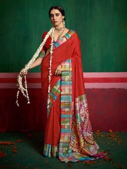 MEENA BAZAAR - Women Red Art Silk Zari Woven Saree Without Blouse