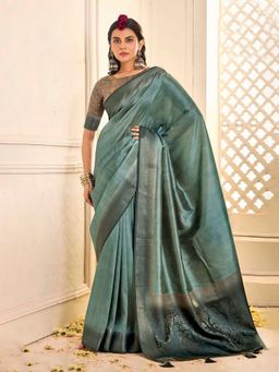 MEENA BAZAAR - Women Green Art Silk Zari Woven Saree Without Blouse