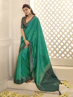 MEENA BAZAAR - Women Green Art Silk Zari Woven Saree Without Blouse