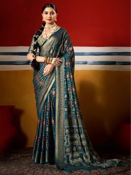 MEENA BAZAAR - Women Blue Georgette Woven Saree Without Blouse