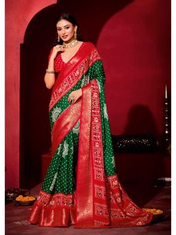 MEENA BAZAAR - Women Green Art Silk Zari Woven Saree Without Blouse