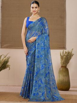 Garden VARELI - Blue Abstract Chiffon Saree Without Blouse