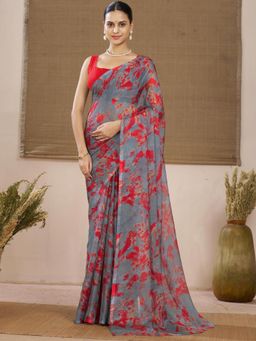 Garden VARELI - Red Abstract Chiffon Saree Without Blouse