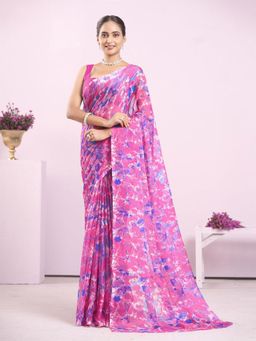 Garden VARELI - Pink Printed Chiffon Saree Without Blouse