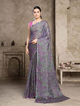 Garden VARELI - Pink Floral Chiffon Saree Without Blouse