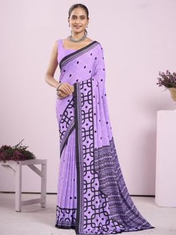 Garden VARELI - Lavender Printed Crepe Saree With Unstitched Blouse