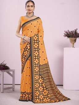 Garden VARELI - Orange Printed Crepe Saree Without Blouse