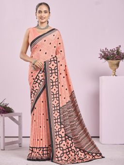 Garden VARELI - Peach Printed Crepe Saree Without Blouse