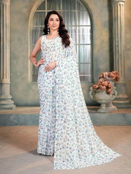 Garden VARELI - Blue Floral Viscose Saree Without Blouse