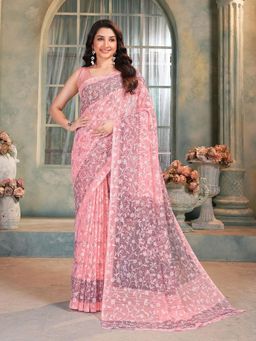 Garden VARELI - Pink Floral Viscose Saree Without Blouse