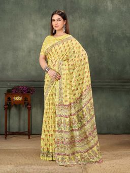 Garden VARELI - Yellow Floral Brasso Saree Without Blouse