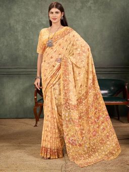 Garden VARELI - Orange Floral Brasso Saree With Unstitched Blouse