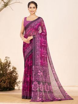 Garden VARELI - Magenta Floral Chiffon Saree Without Blouse