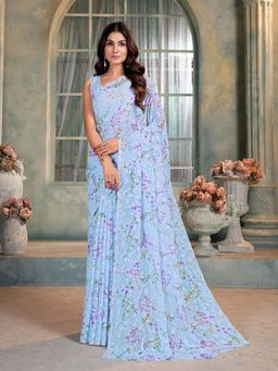 Garden VARELI - Purple Floral Viscose Saree Without Blouse