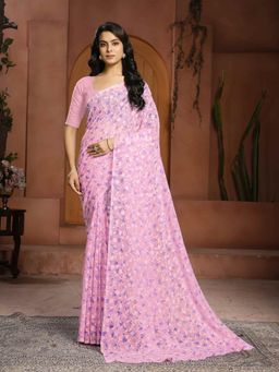 Garden VARELI - Pink Floral Other Saree Without Blouse