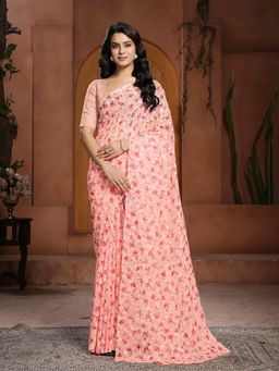 Garden VARELI - Peach Floral Other Saree Without Blouse