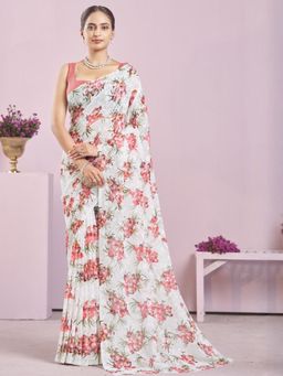 Garden VARELI - Peach Floral Viscose Saree Without Blouse
