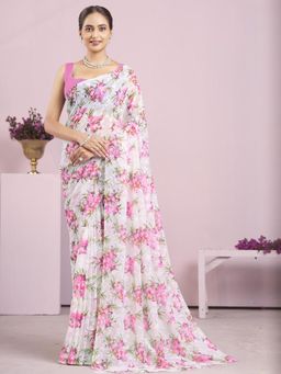 Garden VARELI - Pink Floral Viscose Saree Without Blouse