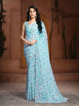 Garden VARELI - Blue Floral Other Saree Without Blouse