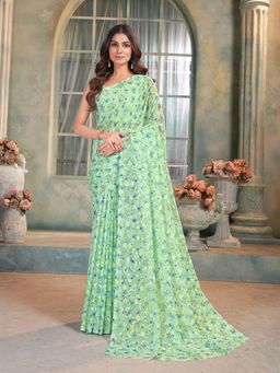 Garden VARELI - Green Floral Viscose Saree Without Blouse
