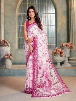 Garden VARELI - Magenta Floral Viscose Saree Without Blouse