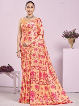 Garden VARELI - Beige Floral Crepe Saree Without Blouse