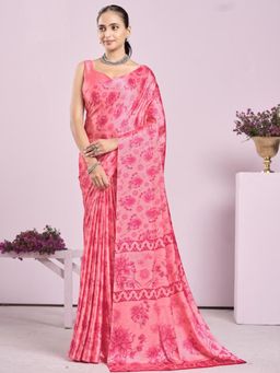 Garden VARELI - Peach Floral Crepe Saree Without Blouse