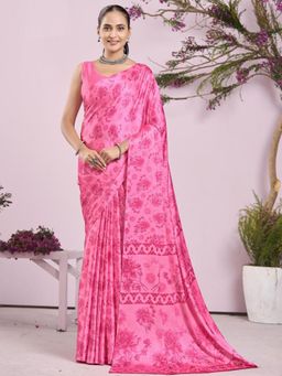 Garden VARELI - Pink Floral Crepe Saree Without Blouse