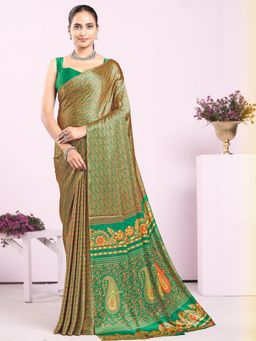 Garden VARELI - Green Paisley Crepe Saree Without Blouse