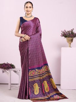 Garden VARELI - Magenta Paisley Crepe Saree Without Blouse