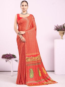 Garden VARELI - Red Paisley Crepe Saree Without Blouse