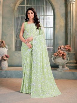 Garden VARELI - Olive Floral Viscose Saree Without Blouse