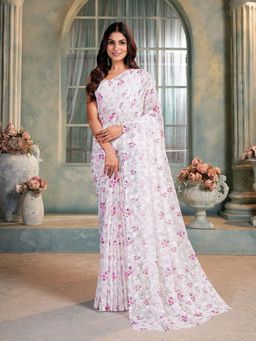 Garden VARELI - Pink Floral Viscose Saree Without Blouse