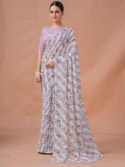 Garden VARELI - Magenta Floral Viscose Saree Without Blouse