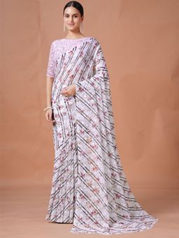 Garden VARELI - Purple Floral Viscose Saree Without Blouse