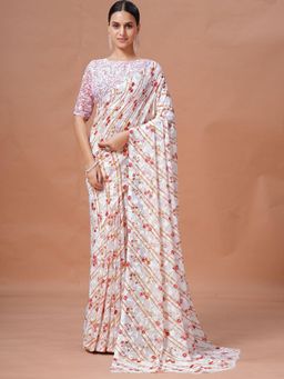 Garden VARELI - Red Floral Viscose Saree Without Blouse