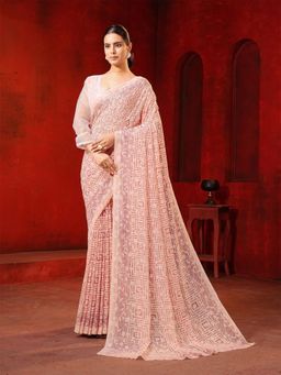 Garden VARELI - Peach Floral Viscose Saree Without Blouse