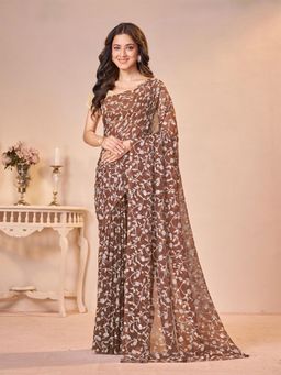 Garden VARELI - Brown Floral Viscose Saree Without Blouse