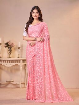 Garden VARELI - Pink Floral Viscose Saree Without Blouse